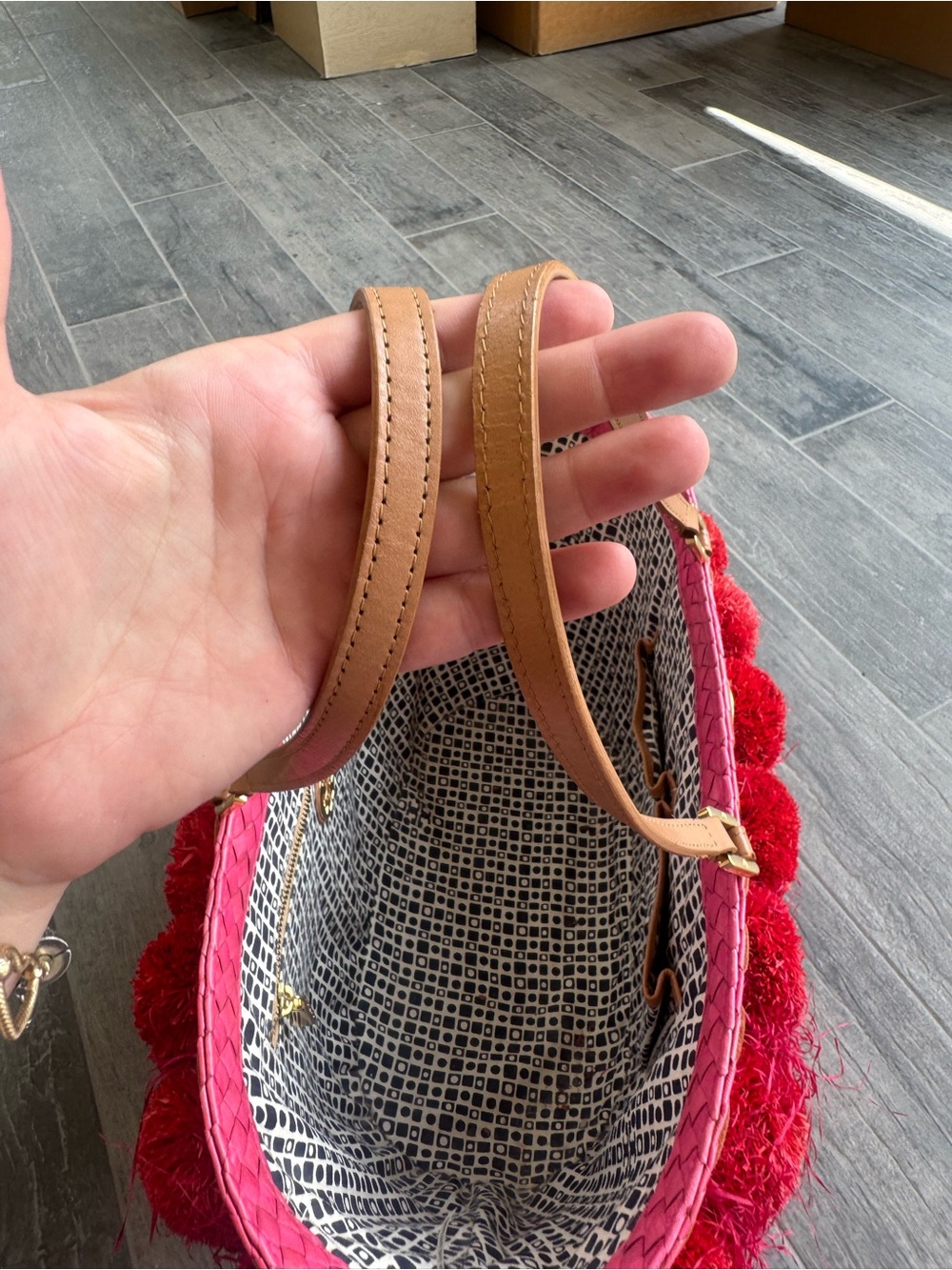 Tory Burch Handwoven Nora Bucket Tote in Red and Pink - Picture 9 of 16
